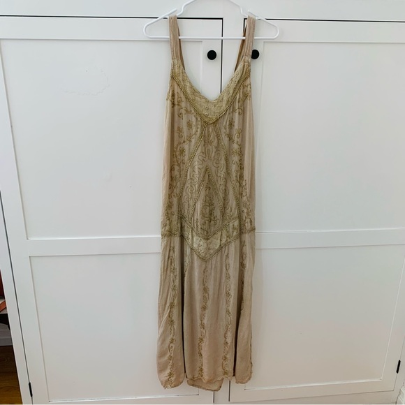 Bella Moda Cream Embroidered Midi Dress Size Large - Picture 1 of 14